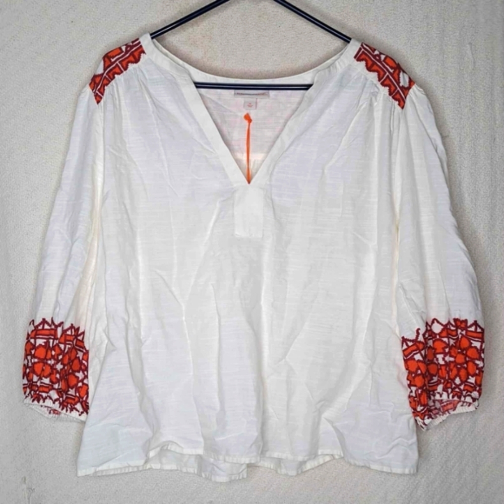 Knox Rose White Blouse with Red Embroidery